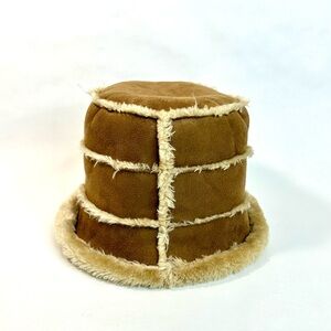 Pia Rossini Y2K Faux Shearling Bucket Hat Brown with Cream Fur